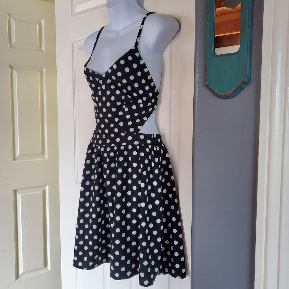 Varga Polka Dot Pin-up Rockabilly Mini Dress Strappy Crossover Back Size Large